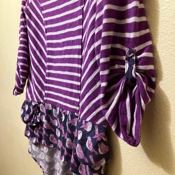 Anthropologie Postmark Fairley Purple Striped/Bird Pattern High Low Top Size XS - Picture 3 of 9